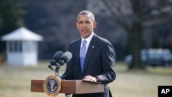 美國總統奧巴馬3月20日在白宮就烏克蘭問題，宣布對俄羅斯進行第二波制裁措施。