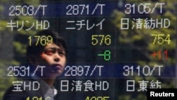 2013年5月8日东京证券交易市场显示股市上扬的景象