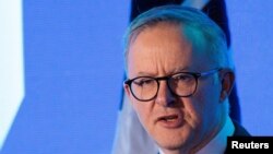 澳大利亞總理安東尼·阿爾巴尼斯2022年7月12日在澳大利亞悉尼能源論壇上發言。(路透社）