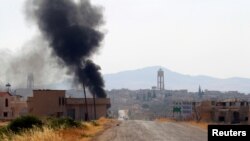 2016年8月31日叙利亚叛军攻击伊玛目镇后升起的烟雾