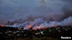 希臘雅典附近的拉斐那鎮面臨迅速蔓延的山火