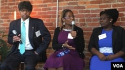 11名成员组成的美国人口贩运问题顾问理事会星期二发布第一份报告。理事会三名成员在讨论他们的报告