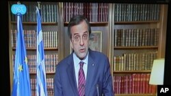 希臘總理薩馬拉斯在電視講話中