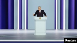 2023年2月21號，俄羅斯總統普京在莫斯科召開的俄聯邦議會發表年度報告。