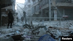 據說遭到政府軍轟炸後的阿勒頗反政府力量控制區
