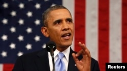 美國總統奧巴馬在發表國情咨文演講。