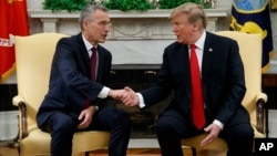 2019年4月2日特朗普總統在白宮與北約秘書長斯托爾滕貝格會面。