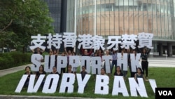 “野生救援”組織義工在香港立法會前支持象牙禁貿