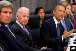 2016年3月31日，美国总统奥巴马、副总统拜登、国务卿克里和国家安全顾问赖斯在华盛顿核安全峰会上会见中国国家主席习近平。