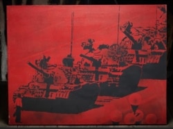 图为该系列中的一幅油画。(由亚裔美国人艺术中心、人道中国和自由雕塑公园提供)