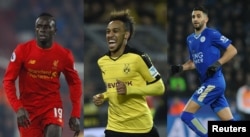 Bitaa gara mirgaa: Taphataa Aljeeriyaa Riyad Mahrez (Leicester), ka Senegaal Sadio Mane (Liverpool) fi ka Gaabon Pierre-Emerick (Dortmund).
