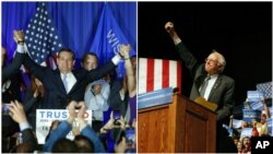 威斯康辛州星期二舉行的重要初選中﹐克魯茲(左)及桑德斯(右)在各自黨內勝出。