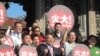 民进党发起‘火大列车’系列群众运动(美国之音张佩芝拍摄)
