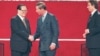 1997年7月1日中国国家主席江泽民、英国王储查尔斯和首相布莱尔参加香港主权移交仪式。
