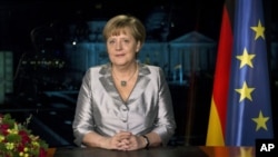 德國總理默克爾去年12月30日在柏林總理府錄制新年講話