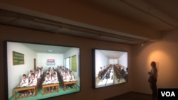 朝鲜加强在俄罗斯宣传，2017年7月份在莫斯科举办朝鲜图片展览。(美国之音白桦拍摄)