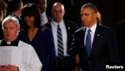 4月18日,美國總統奧巴馬在麻薩諸塞州波士頓，出席波士頓馬拉松賽爆炸案的悼念活動 。 