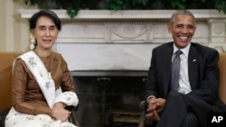2016年9月14日，奧巴馬總統與緬甸領導人昂山素姬在白宮總統辦公室會面後對媒體講話。