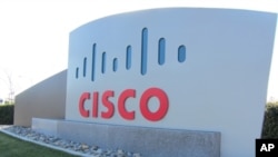 美国硅谷思科公司总部附近的标牌。思科公司是受中国政府新采购清单影响最大的企业