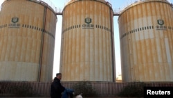 中儲糧在天津港附近的糧食儲備設施。（2019年12月12日）