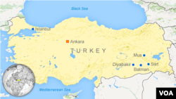 出現衝突的土耳其城市 - 藍色圓點所示