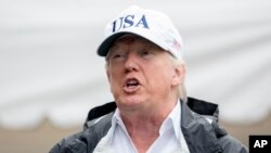 美國總統川普9月14日在出發前往佛羅里達之前在白宮對媒體講話。