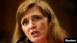 2013年7月17日美国人权活动家萨曼莎.鲍尔出席参议院外交委员会的听证会，这个会议是有关奥巴马总统提名她为美国驻联合国大使人选的事宜。