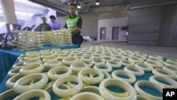 香港海關官員去年11月截獲的非法象牙製品。一些野生動物專家警告說，先前的象牙合法貿易導致為了獲取象牙而偷獵大象的活動增加。