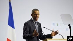 2015年11月30号美国总统奥巴马在联合国气候变化大会发表讲话。