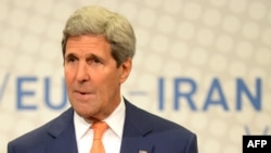 7月15日，美國國務卿克里在奧地利維也納伊朗核項目談判之後舉行的最後一次記者招待會上講話。