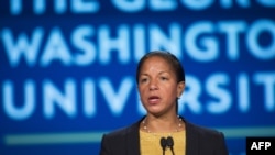 美国国家安全顾问苏珊·赖斯在乔治华盛顿大学谈论美中关系和习近平访问美国（2015年9月21日）