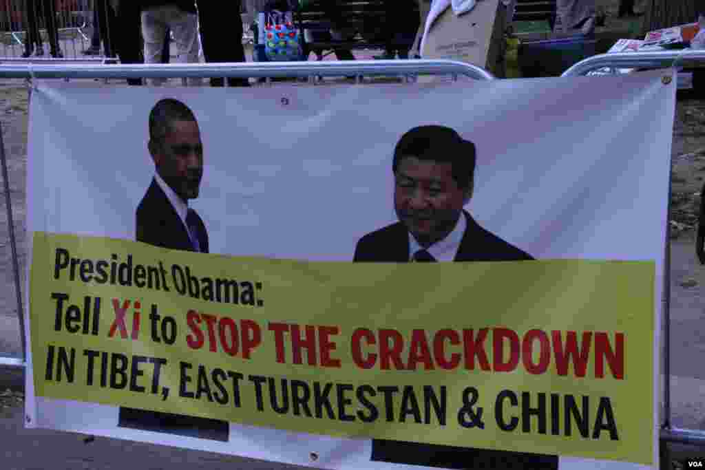 示威標語 (美國之音鍾辰芳拍攝)