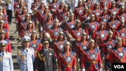 在乌兰巴托的蒙古军队仪仗队。