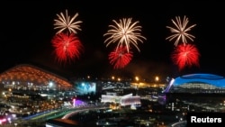 焰火映照索契奥运会主会场。