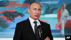 俄罗斯总统普京在独立国家联合体峰会之后的记者会上（2016年9月17日）