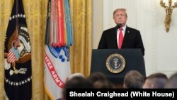 特朗普總統2019年3月27日在白宮的東廳講話。